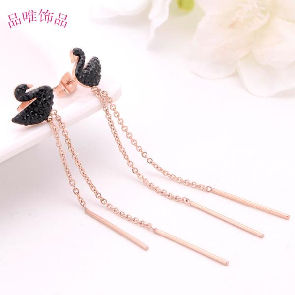 Fashion Color Women Jewelry Latest Fashion Rose Gold Plated Earring Swan Tassel Stud Earrings