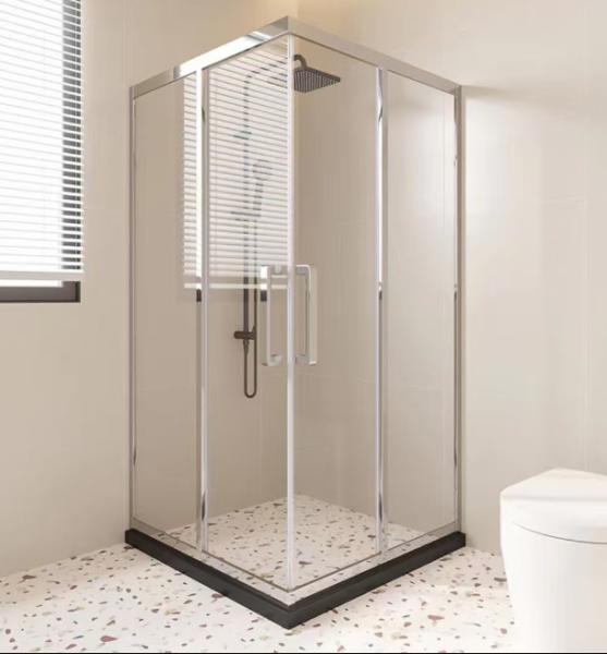 Salle de douche salle de bain porte vitrée carré en diagonale coulissante