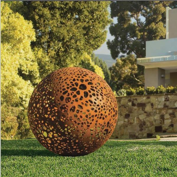 Large Garden Decorative Weathered Corten Steel Rusted Hollow Metal Sphere