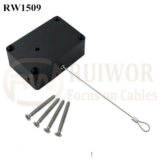 RW1509 Cuboid Multifunctional Retractable Cable With Size Customizable And Fixed Loop End For Retail Product Display Protection