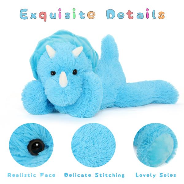 MorisMos 24-Inch Unisex Blue Triceratops Dinosaur Keychain Comforter Soft Stuffed Toy PP Kids Aged 3-8 Great Birthday Gift Idea