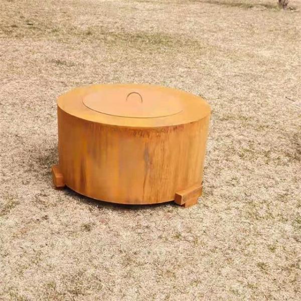 Large Outdoor Heater Round Corten Steel Outdoor Fire Table With T Shape Legs