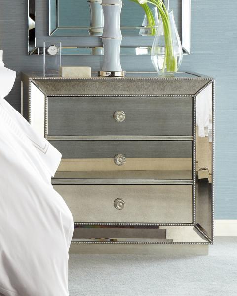 5 Star Hotel Mirrored Night Stand Bed Side Table with Wooden Beads Decorate