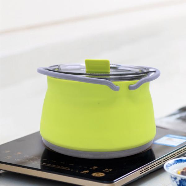 1.0L SS Bottom Silicone Collapsible Cooking Pot For Camping