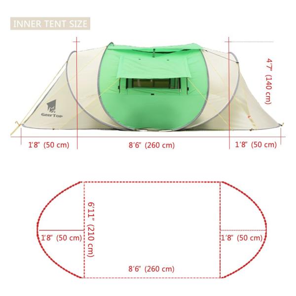 Large Skylight 360×210cm Pop Up Camping Tent For Beach