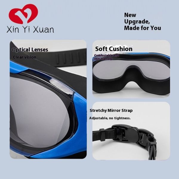 New Style Large-Frame Adult Swimming Goggles, HD Waterproof Anti-Fog Swim Glasses, Factory Custom Silicone Protective Goggles