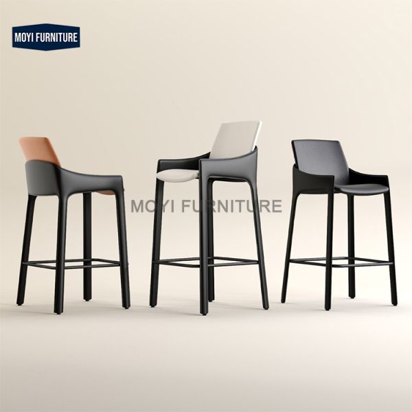 MOYI High Quality Living Room Walnut Saddle bar Chair Metal Base bar Stool for Dining and Restaurant Commerical Use