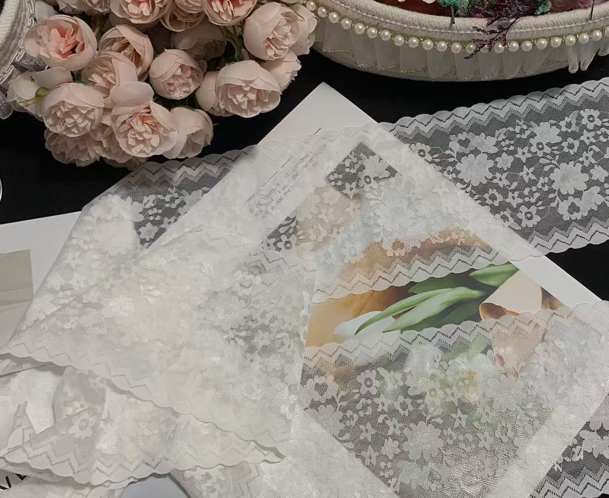 A1Z016 12cm Wide French Lace Floral Stretch Elastic Trim Wave Border for Pajamas and Bags