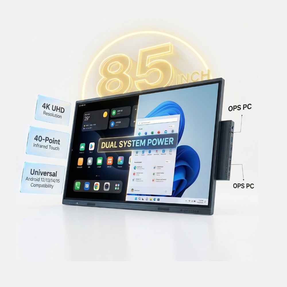Interactive Touch Screen Whiteboard Providing Natural Writing Feel and Anti Glare Surface with Tempered Glass Protection