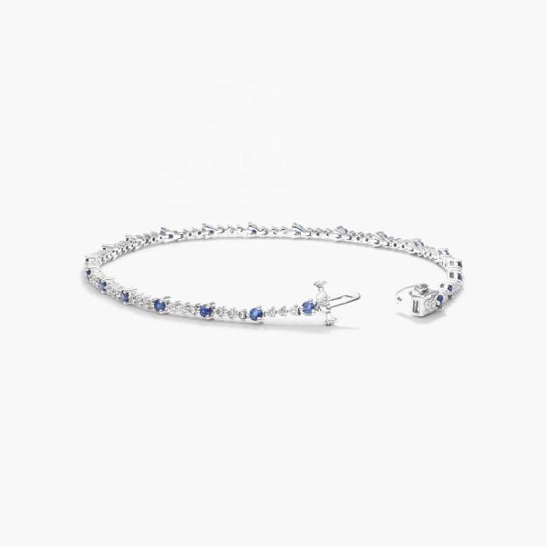 3 мм Белый цирконовый рубиновый теннисный браслет Круглый рез Sterling Silver Tennis Bracelet