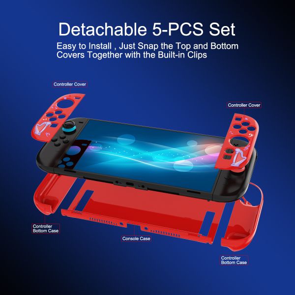 Red Detachable Cartoon Girl Protective Case for Nintendo Switch 2 & PC - Two-Piece Hard Shell Cover