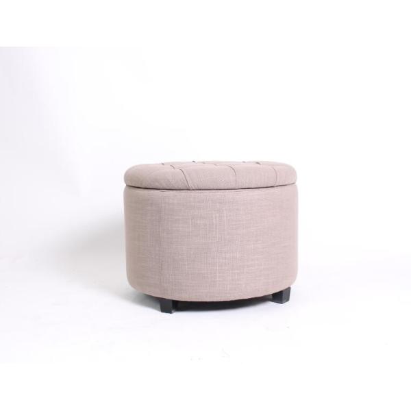 Linen fabric wooden folding ottoman round upholstered storage ottoman room footstool and ottomans