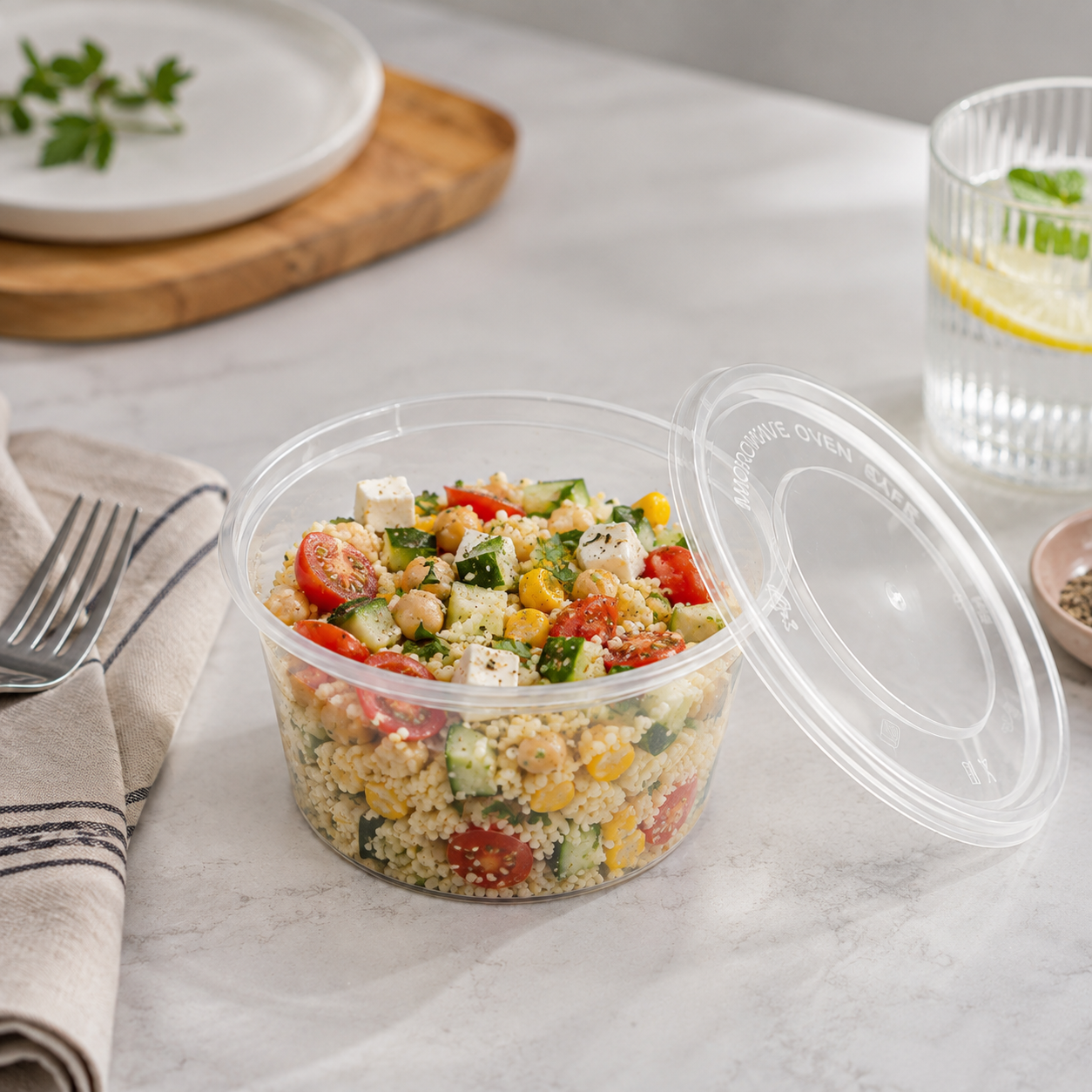 PP Takeaway Disposable Soup Bowls 450ml Deep Round Lidded for Soup Desserts / Light Meals