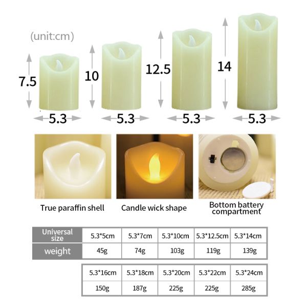 3x3 Real Wax LED Candle with Flickering Flame Remote Control and Timer Function