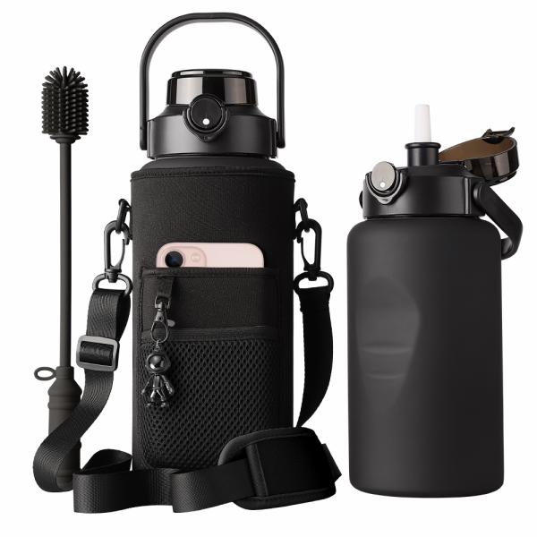 2 Gallon 64oz Insulated Stainless Steel Water Bottles Jug With Straw