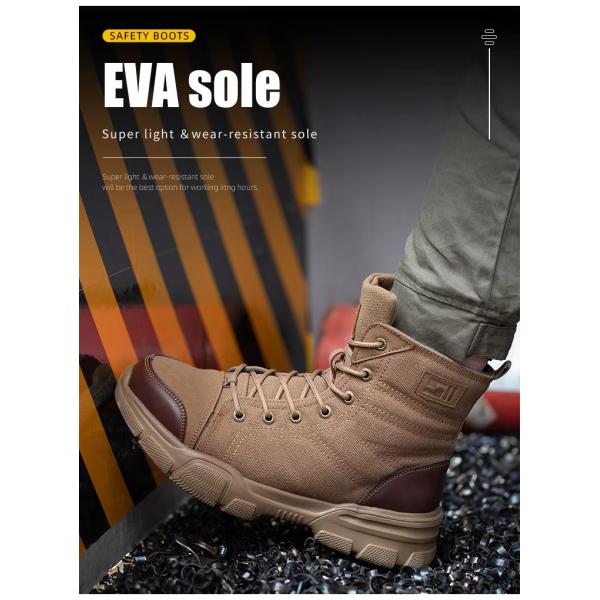 Botas de trabajo de seguridad ligeras marrones, transpirables, zapatos de pie de acero ancho, flexibles