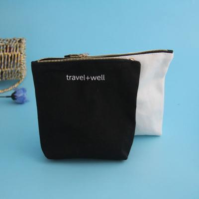 Gold Zip Canvas Cosmetic Zipper Bag Customized Logo Printing For Women