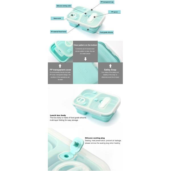 Silicone 3 Sections Bento Lunch Box Collapsible With Spork