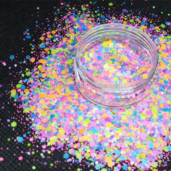 Excellent Nail Art Effect Neon Glitter Pink and Neon Pink Mixed Glitter Flakes for a Dazzling Look
