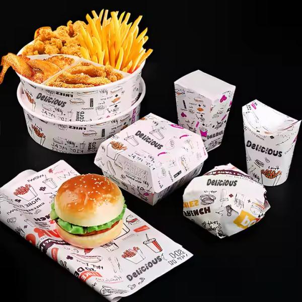 Food Eco-friendly Recyclable Customized Kraft Paper Packaging Boxes for Fast Food Hamburgers French Fries Chicken Wings
