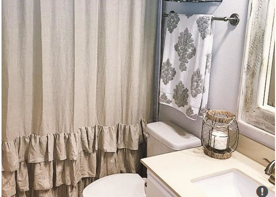 Customized Pure Linen Ruffle Shower Curtain HandMade White / Gray / Flax