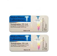 Etiquetas de frascos de vidrio farmacéutico con estampado de hologramas