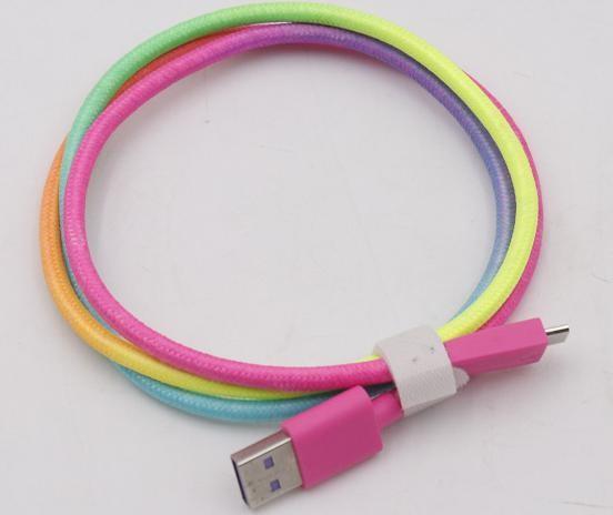 Data Transfer 1.5m 2m Usb 2.0 To Usb C Cable Quick Charge Rainbow Color
