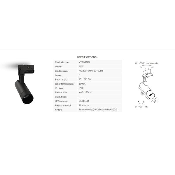 Alumium Die - Casting 10Watt LED Track Light For Hotels /  Bars Ra 80