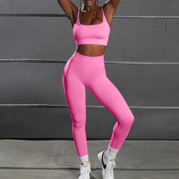 Conjunto de 2 peças de roupas atléticas para ioga sem costura legging cintura alta sutiã esportivo