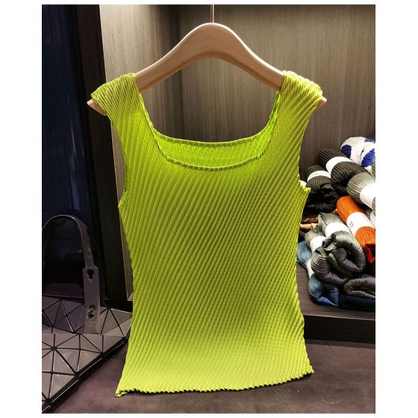 High-end Vest Camisole ~ Pure Color Inner Wear Elastic Slimming Pleated T-shirt for Women Summer New