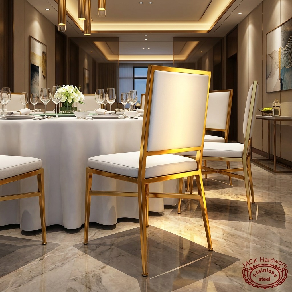 WENDING Modern Square-Back X-Brace Dining Chair – Minimal Stainless Steel Hotel Restaurant Chair