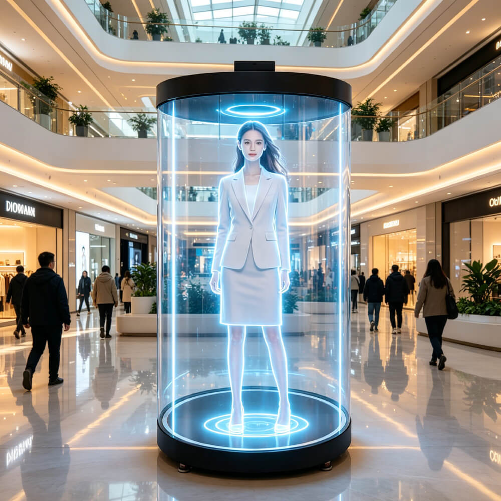 75 Inch 3D Holographic Transparent Showcase All In One Digital Human Display Android AI Touch Screen Kiosk For Commercial Exhibition Real Estate Retail Marketing