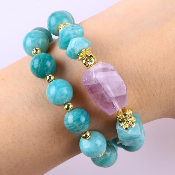 11MM 14MM Tianhe Stone Amethyst Crystal Gemstone Bead Bracelets 2 Layer