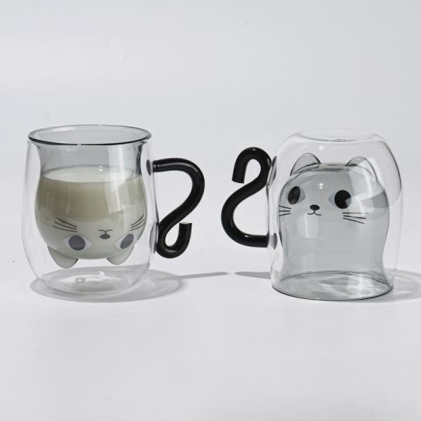 Custom Capacity Double Wall Glass Mug Heat Resistant Dishwasher Safe Coffee Glasses