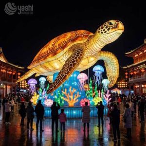 Giant Sea Turtle Ocean Theme Lantern Set, Waterproof LED Marine Animal Light Sculpture for Outdoor Festival Park Night Show