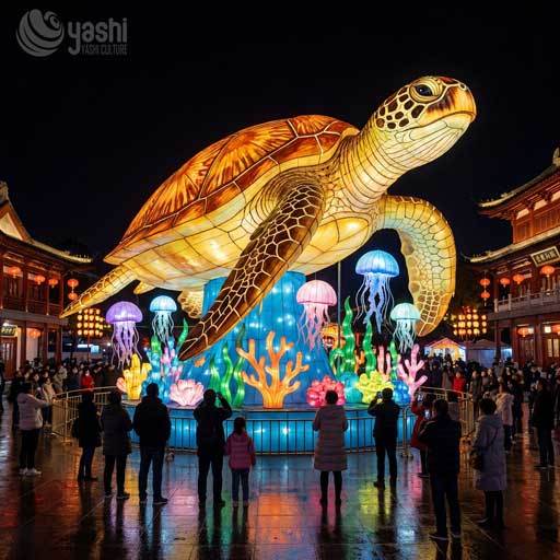 Giant Sea Turtle Ocean Theme Lantern Set, Waterproof LED Marine Animal Light Sculpture for Outdoor Festival Park Night Show