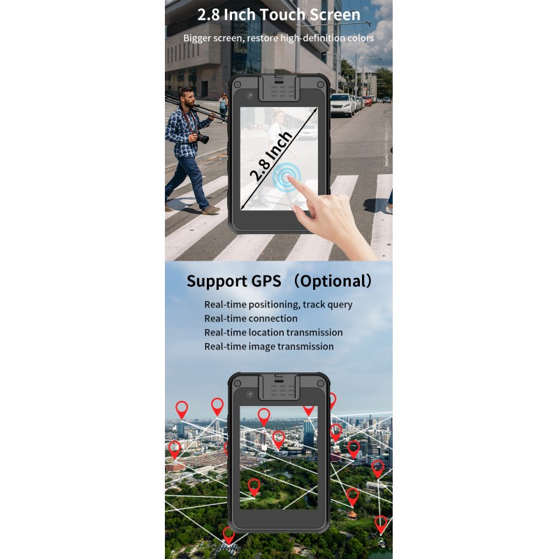 Wearable 4G Body Worn Camera HD 2K Video 2.8'' Touch Screen IP68 Waterproof Security Camera with Wifi Connection GPS BT