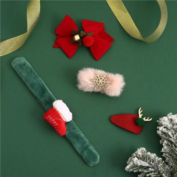 Christmas Slap Bracelets Kids Hair Bow Clips Barrettes Hairpin 43g With Santa Claus
