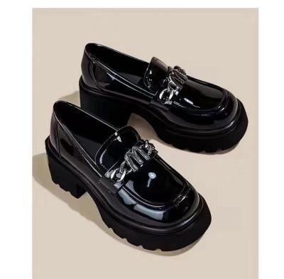 Fashion Black Flat Loafer Shoes With Heels Height 4CM
