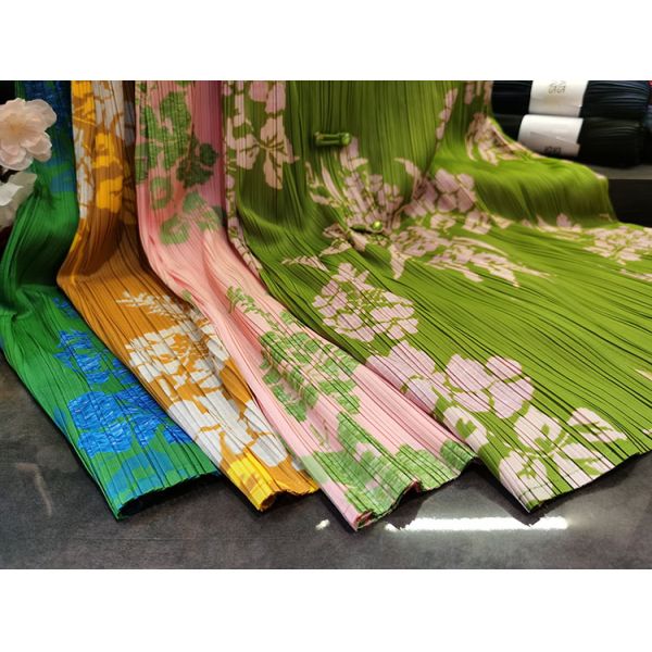 Original Design Pleated Chinese Style Disc Half Skirt 2024 Printed Pleated Skirt Wrap Slit Summer Skirt