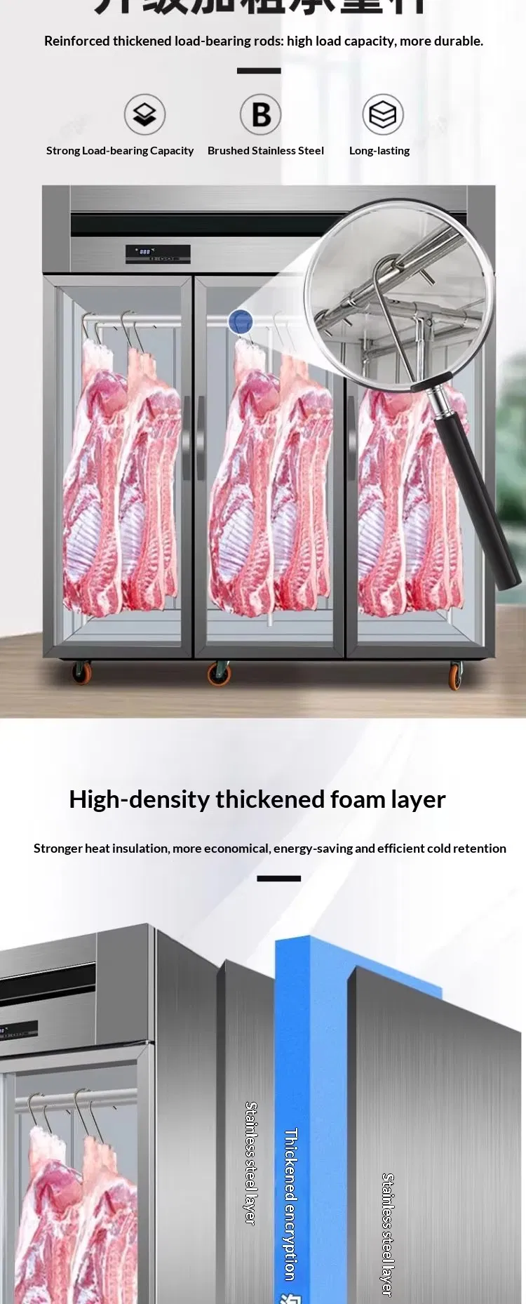 Double Temperature Meat Display Cooler 2100L Fresh Meat Display Chiller 650W