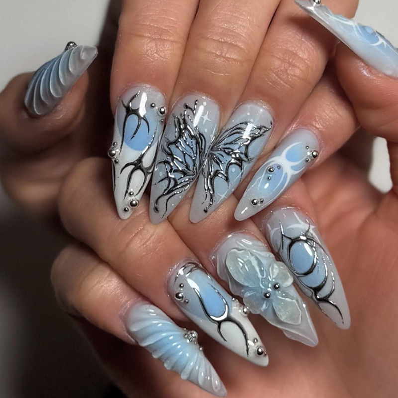 Blush Design 3D Press On Nails FDA Almond Ombre Nails Long Luxury