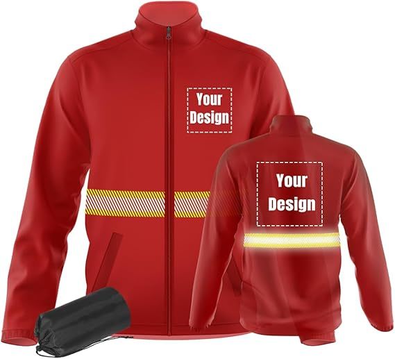 Safety Windbreaker Customizable 360 Reflective Stripe Long Sleeve Safety Apparel Jackets In Green Orange Black With Three Pockets And Zip Closure