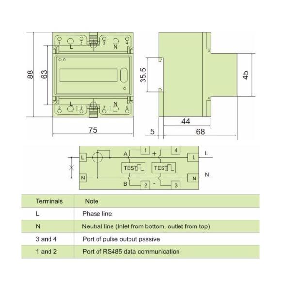 RS485 Modbus Protocol Din Rail Kwh Meter Single Phase For Solar Systems YEM011GC