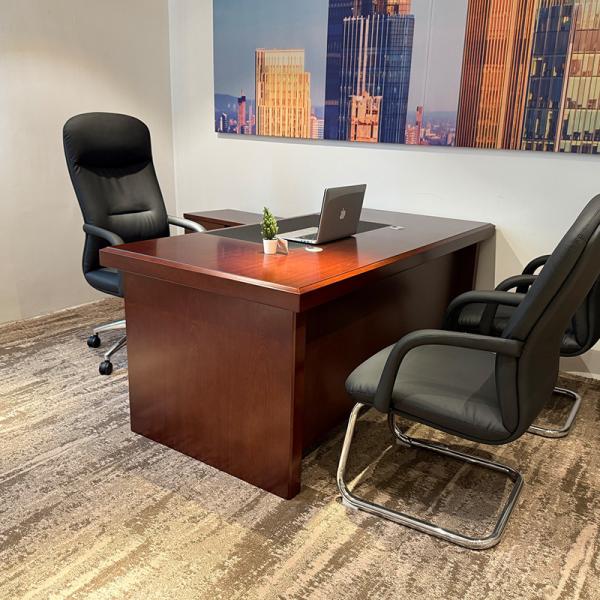 Juegos de muebles de oficina ejecutiva moderna, escritorio ejecutivo en forma de L con tablero pintado de rojo