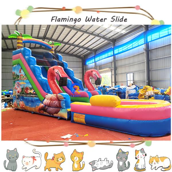 Max Capacity 100-500kg Inflatable Water Slide with Pool and Exciting Flamingo Design