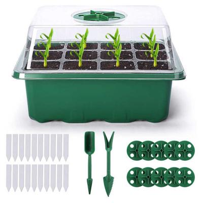 Green Plant Seed Starting Trays With Dome 12 Holes Reusable Durable For Vegetable