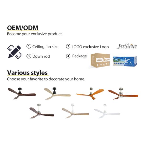 Ventilador de teto de motor de corrente contínua de economia de energia com lâminas de madeira natural e controle remoto inteligente