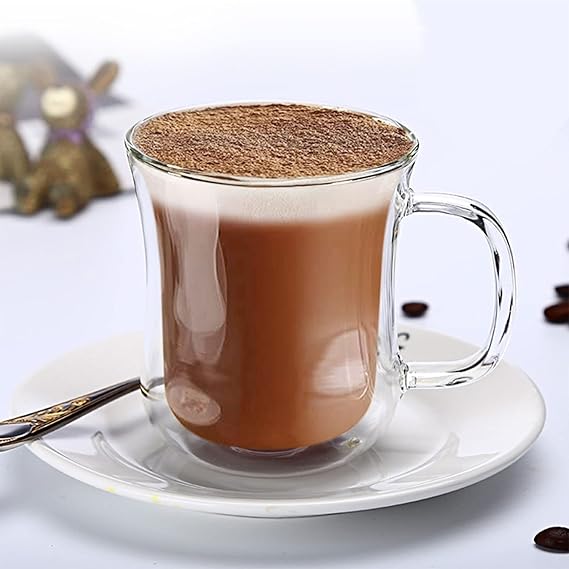 Borosilicate Glass Double Walled Coffee Mug Heat Resistant Glass Coffee Cup With Handle