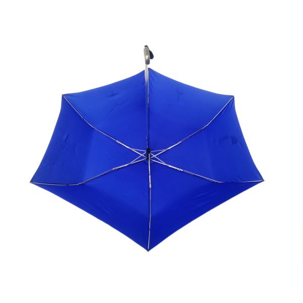 Small Blue Three Fold Umbrella Silver Coating Plastic Handle 6 Panels